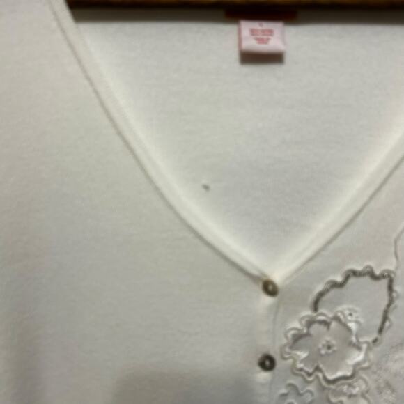 Ruby Rd Women Cardigan Sweater Ivory Embroidered Beaded Cottagecore Boho Classic - Picture 5 of 11